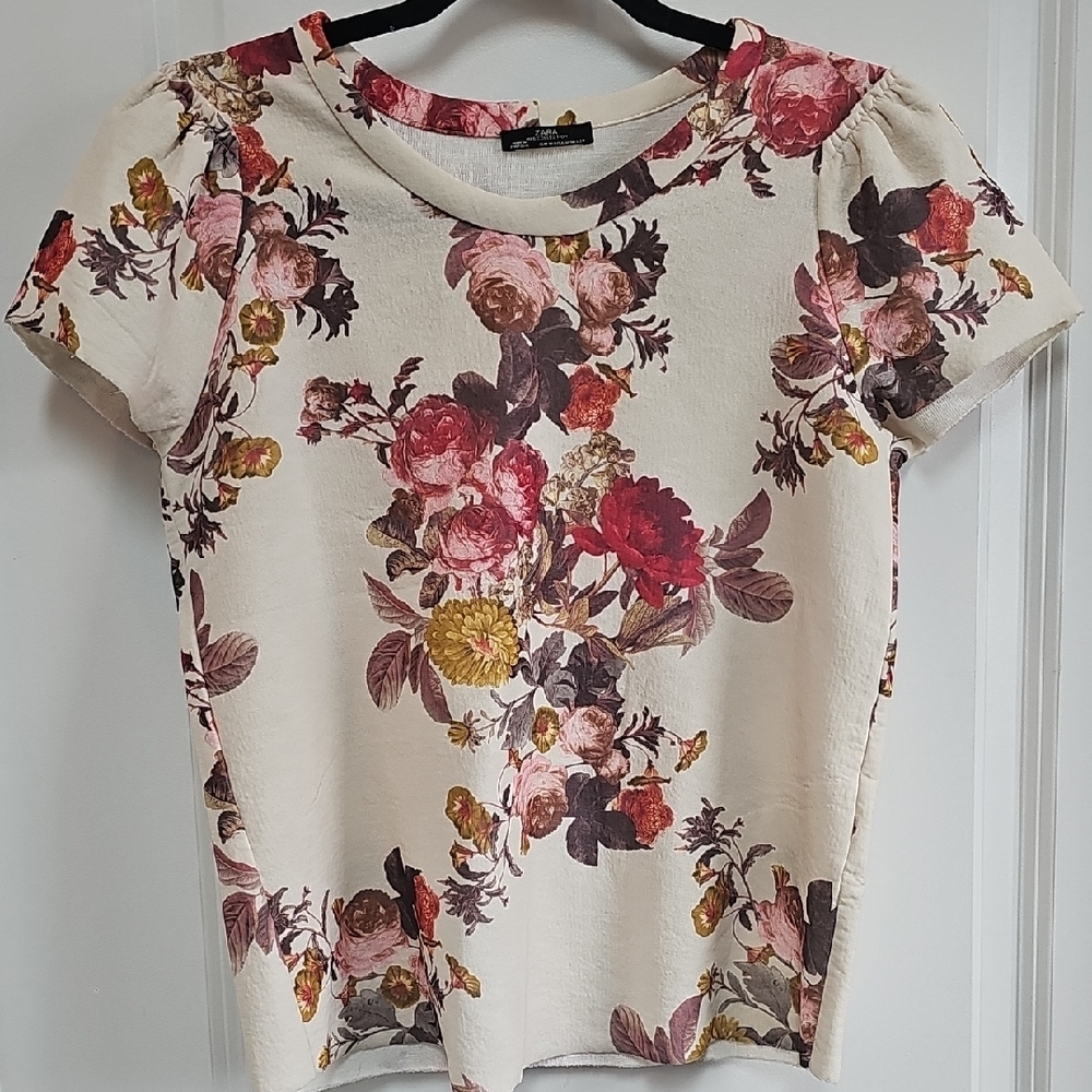 Zara Floral Short Sleeve Tee - Cream and Multicolor